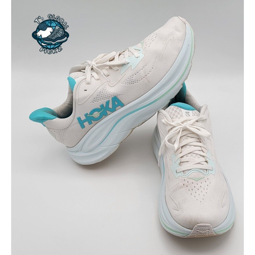 HOKA ONE ONE Women's Clifton 10 White Blue Running Shoes Womens Size 10.5B